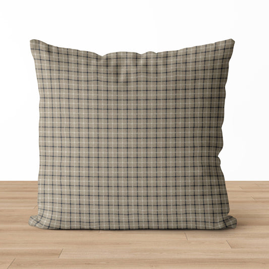 Nolan Pillow Cover | Plaid Tartan Neutral Cushion Cover: 20” x 20” / Printed Back
