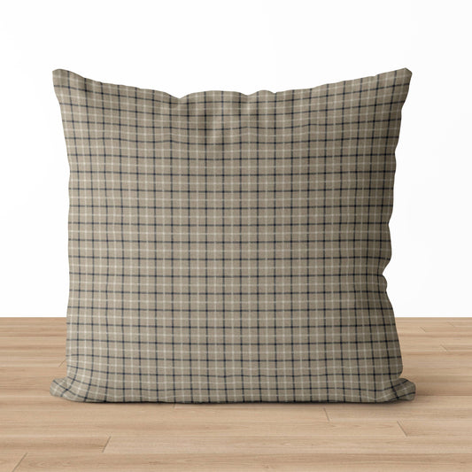 Nolan Pillow Cover | Plaid Tartan Neutral Cushion Cover: 20” x 20” / Printed Back - Twelve 28 Market