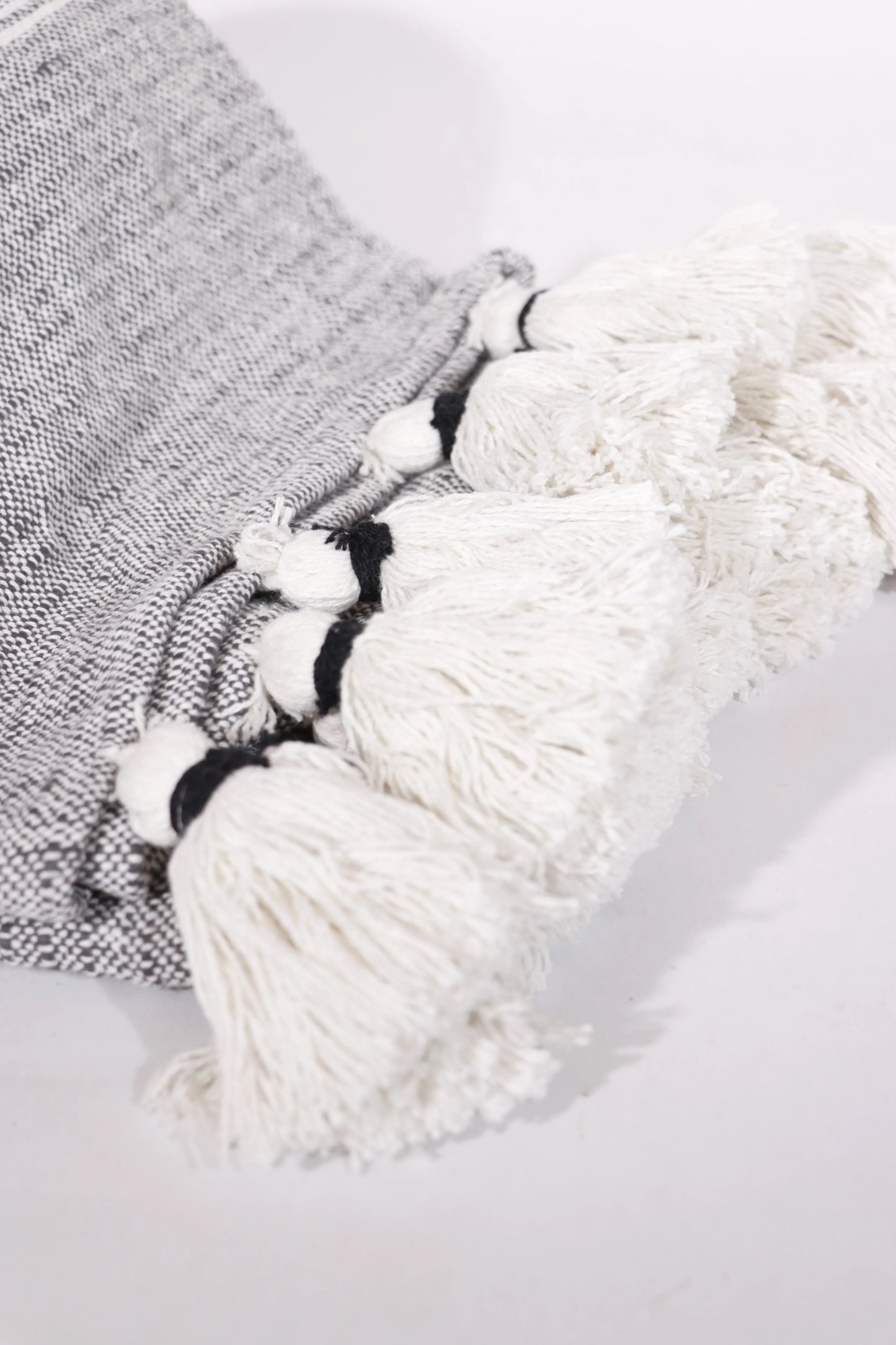 Grey and White Stripe Throw Blanket With Large Tasseled Edges - Twelve 28 Market