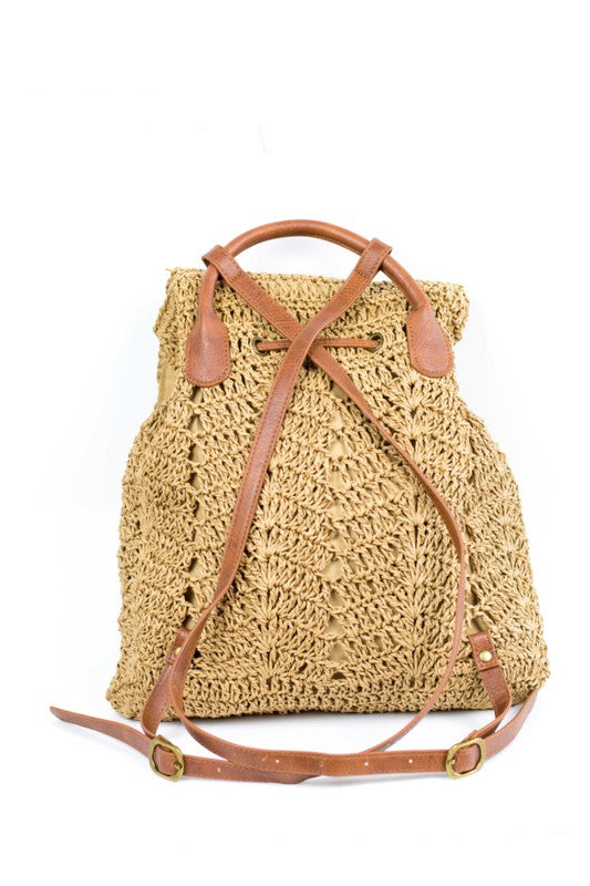 Back View Of Woven Straw Backpack