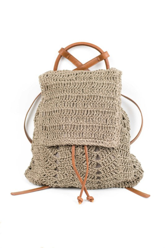 Woven Straw Backpack Color Dark Taupe