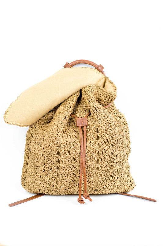 Woven Straw Backpack Color Khaki