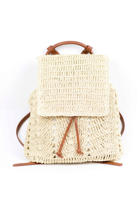 Woven Straw Backpack Color Straw