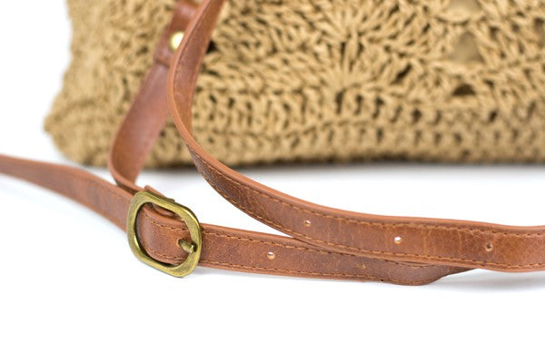 Detail Of Buckle Of Strap On Woven Straw Backpack