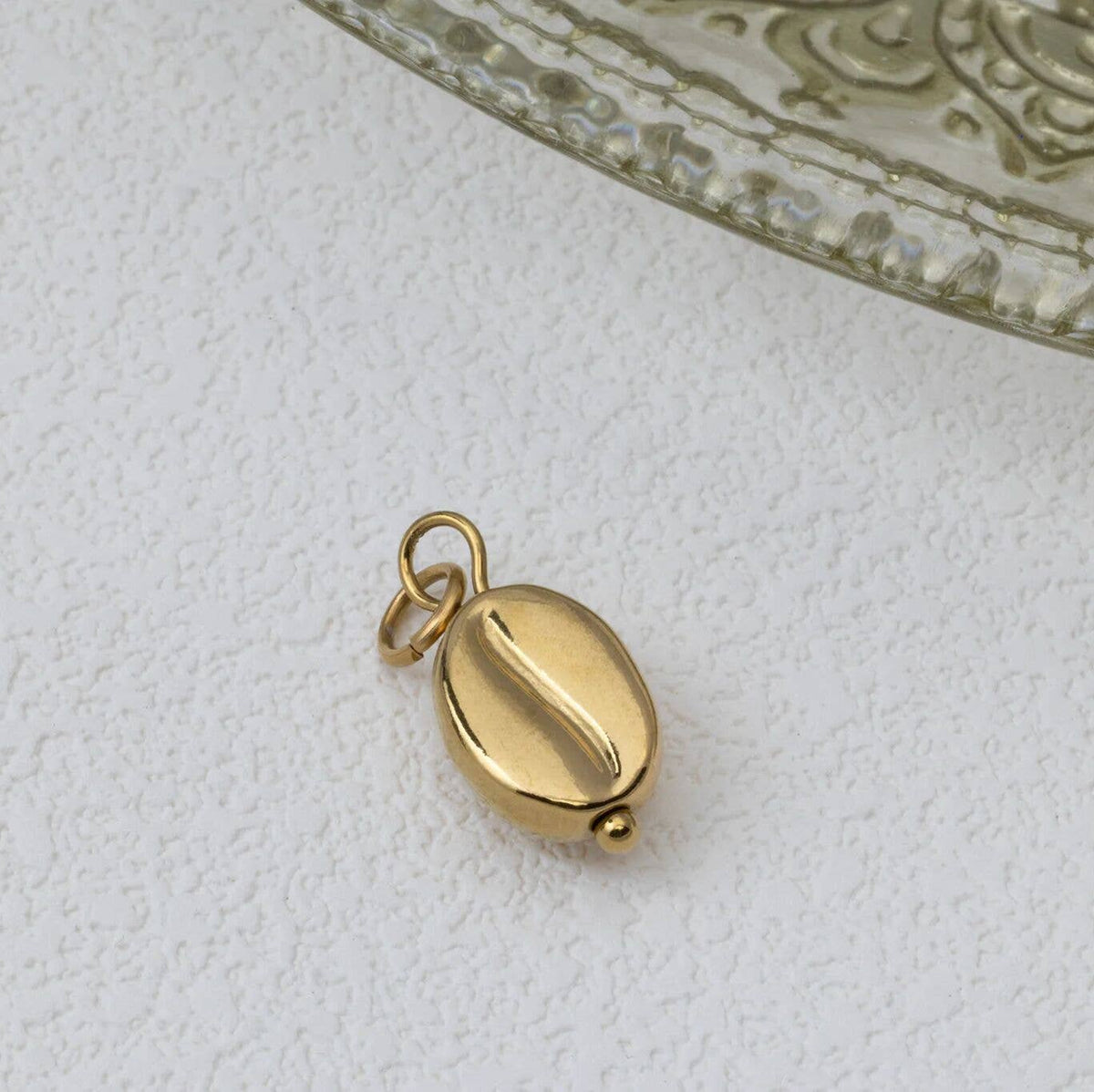 18k Gold PVD Stainless Steel Coffee Bean Charm: Gold