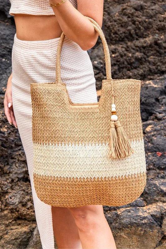 Valeria Two-Tone Straw Tote - Twelve 28 Market