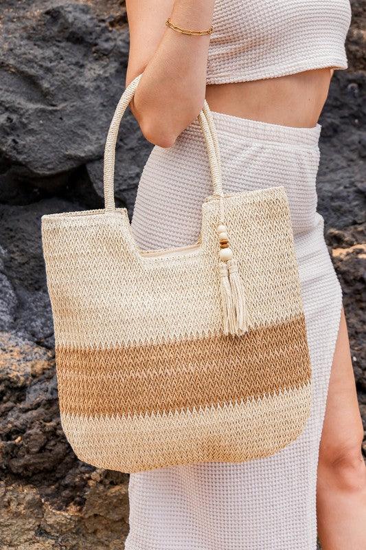 Valeria Two-Tone Straw Tote - Twelve 28 Market