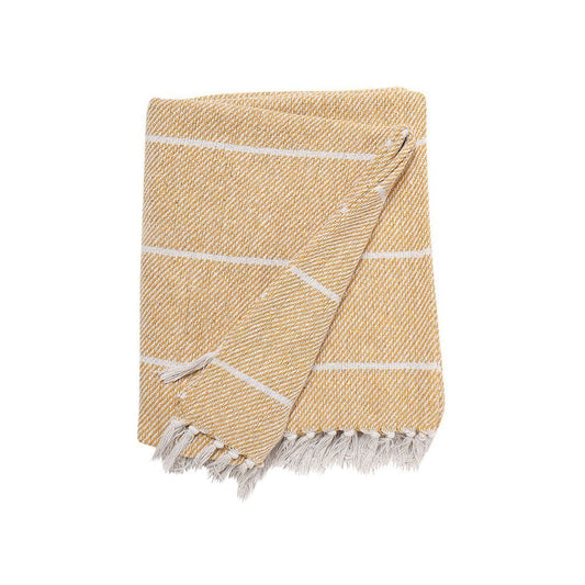 Woven Cotton Throw Blanket with Fringes, Goldenrod