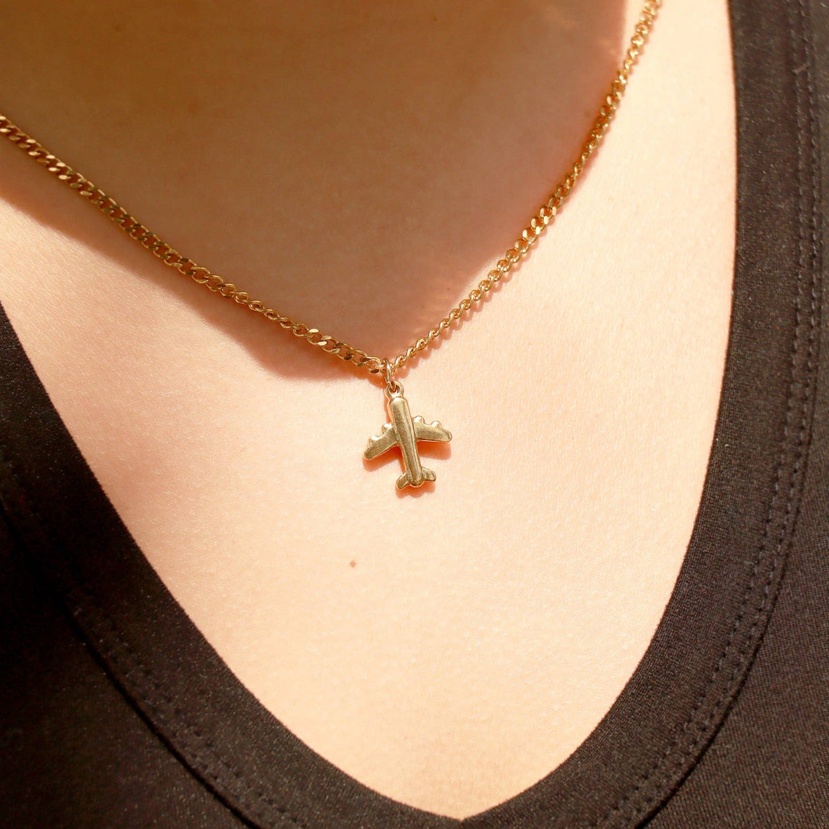 18K Gold PVD Stainless Steel Airplane Charm: Gold