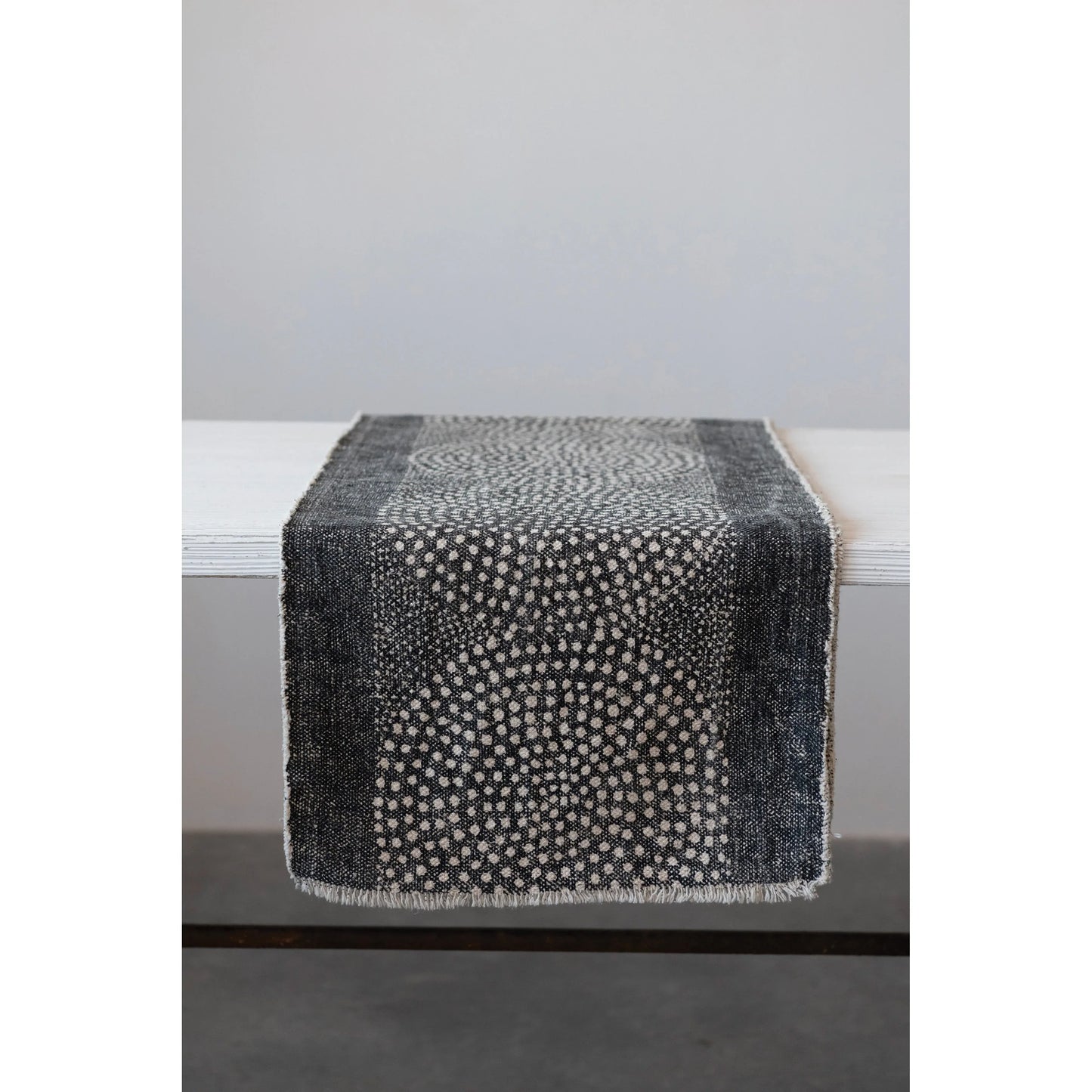 Stonewashed Cotton Canvas Table Runner with Dot Pattern and Frayed Edges - Twelve 28 Market