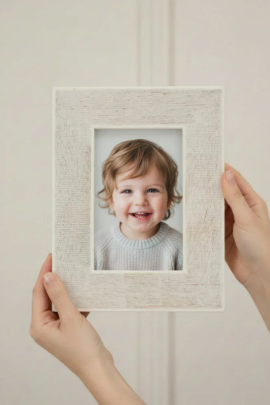 Luxe Cross Hatch Bone + Wood Photo Frame: Natural / 4"x6" - Twelve 28 Market