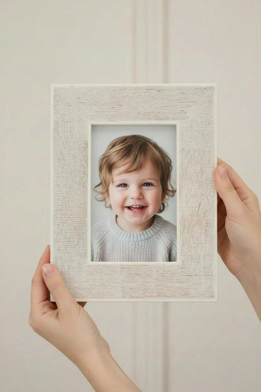 Luxe Cross Hatch Bone + Wood Photo Frame: Natural / 4"x6" - Twelve 28 Market