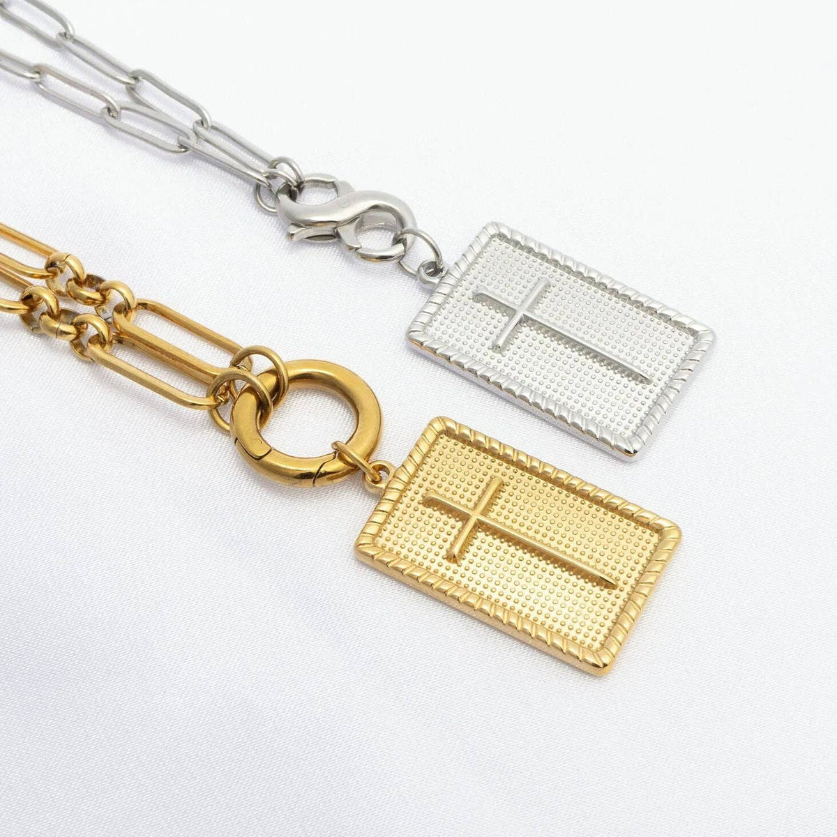 18K Gold PVD Stainless Steel Square Pendant with Cross: Gold