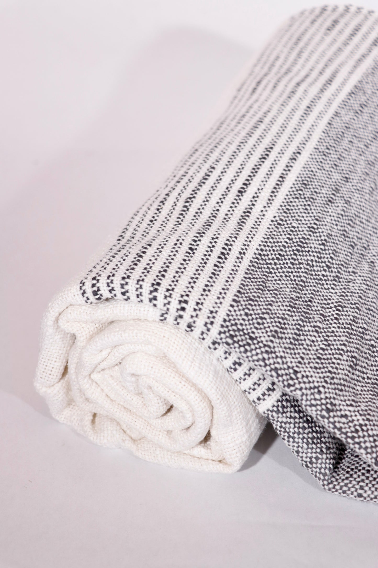 Grey and White Stripe Throw Blanket With Large Tasseled Edges