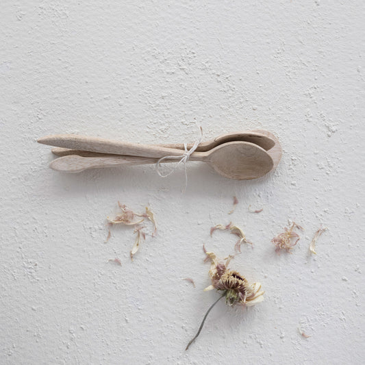 Hand-Carved Mango Wood Spoon, Bleached, Each One Will Vary