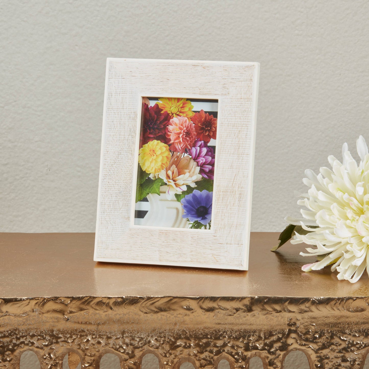 Luxe Cross Hatch Bone + Wood Photo Frame: Natural / 4"x6"