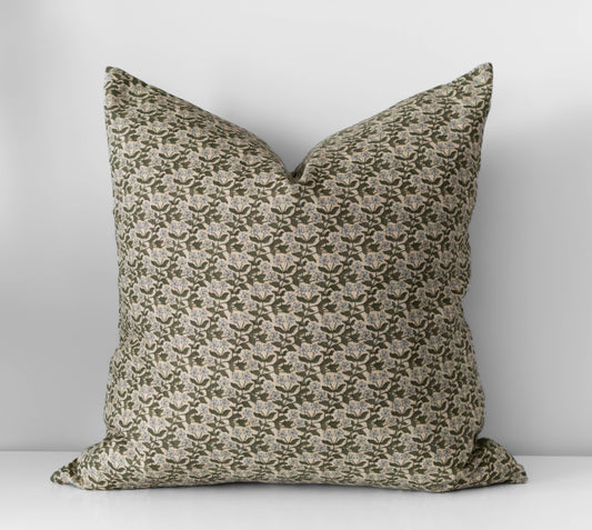 Serene Pillow Cover | Green Vintage Style Floral Throw Cover: 20” x 20” / Printed Back - Twelve 28 Market