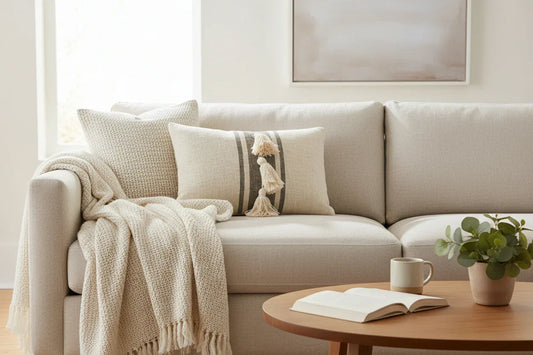 Striped Tassel Pillow: Grey / Down Filled / 12"x20" - Twelve 28 Market