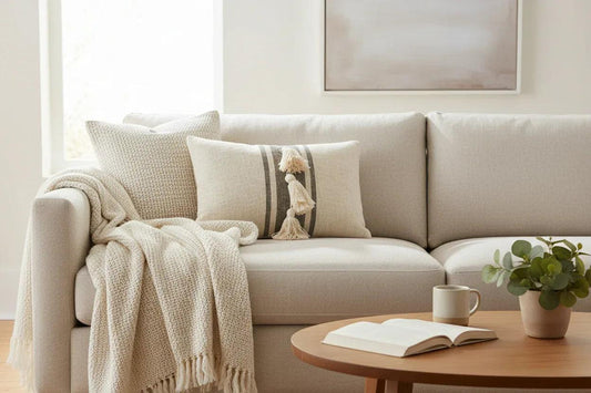 Striped Tassel Pillow: Grey / Down Filled / 12"x20" - Twelve 28 Market