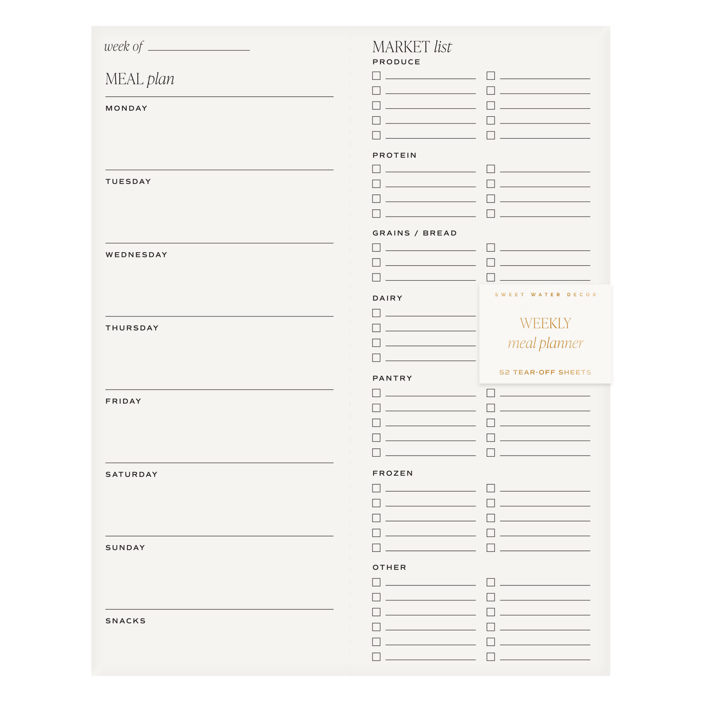 Weekly Meal Planner Note Pad