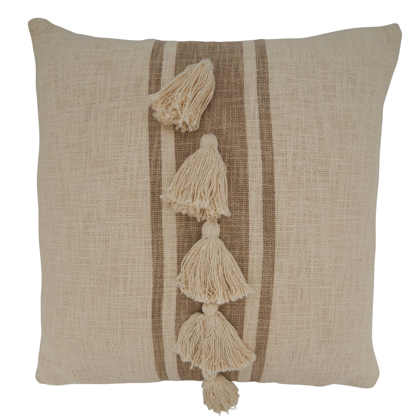 Striped Tassel Pillow: Grey / Down Filled / 12"x20"