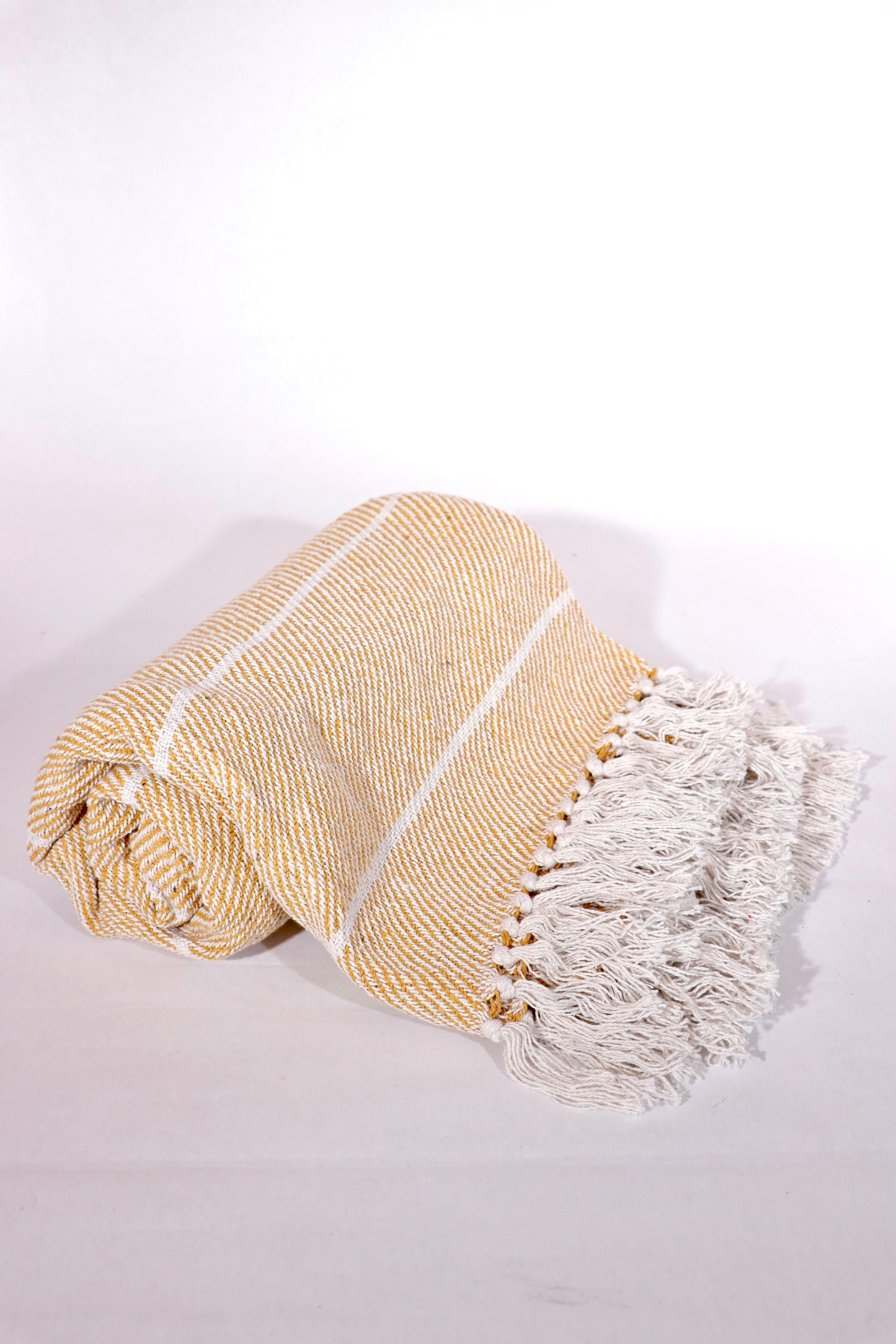 Woven Cotton Throw Blanket with Fringes, Goldenrod