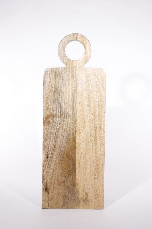 Mango Wood Serving Board With Round Handle, Natural