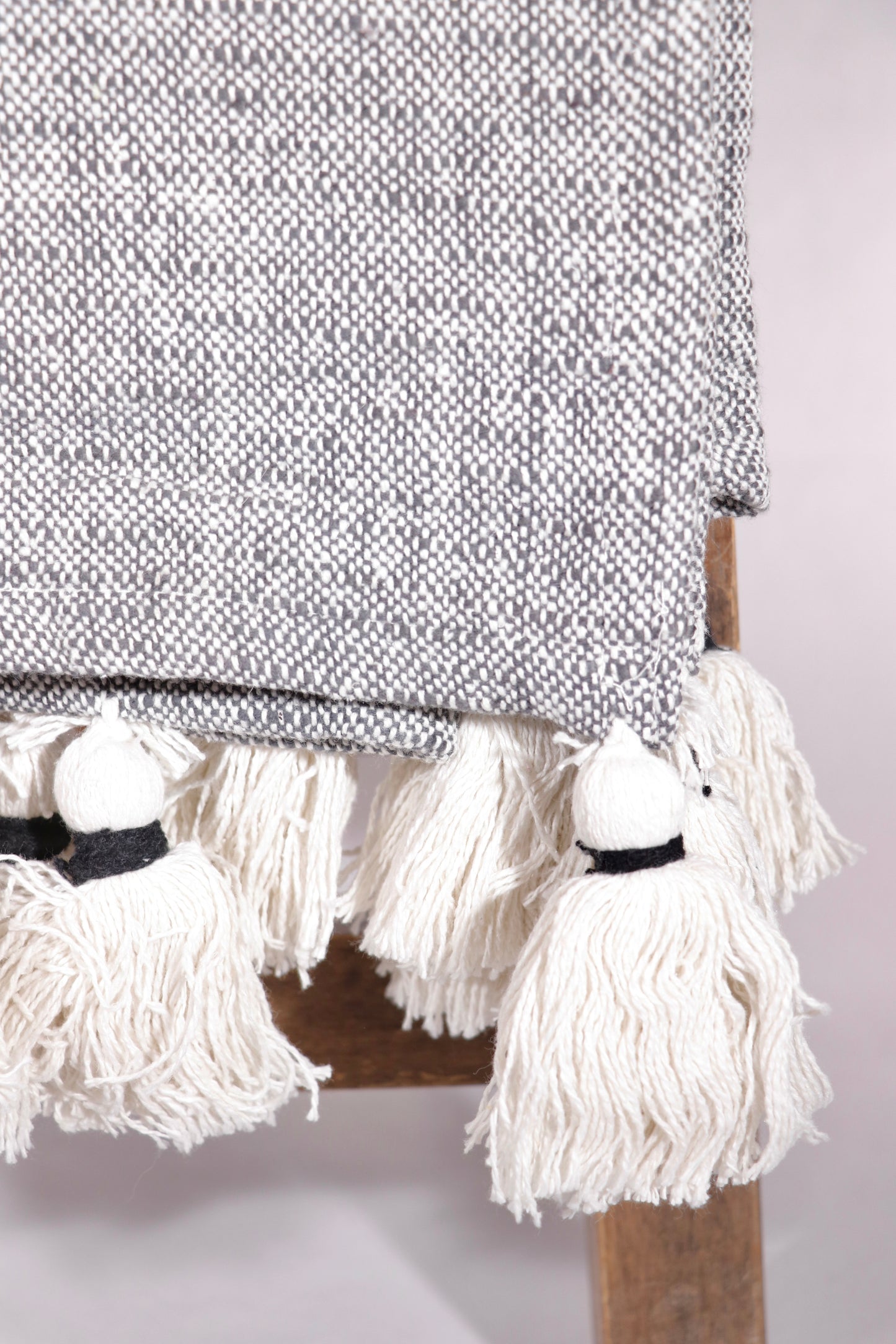 Grey and White Stripe Throw Blanket With Large Tasseled Edges