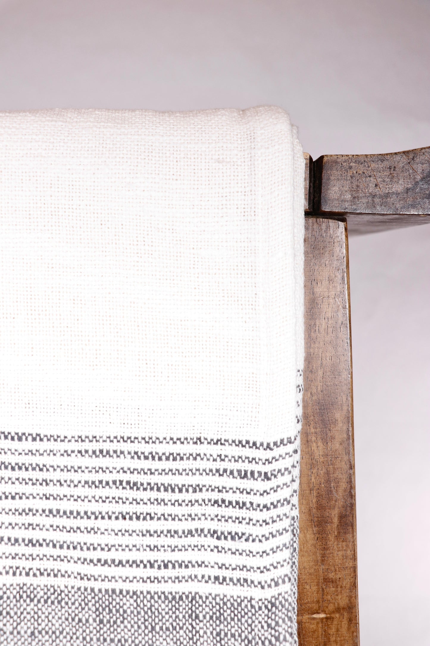 Grey and White Stripe Throw Blanket With Large Tasseled Edges