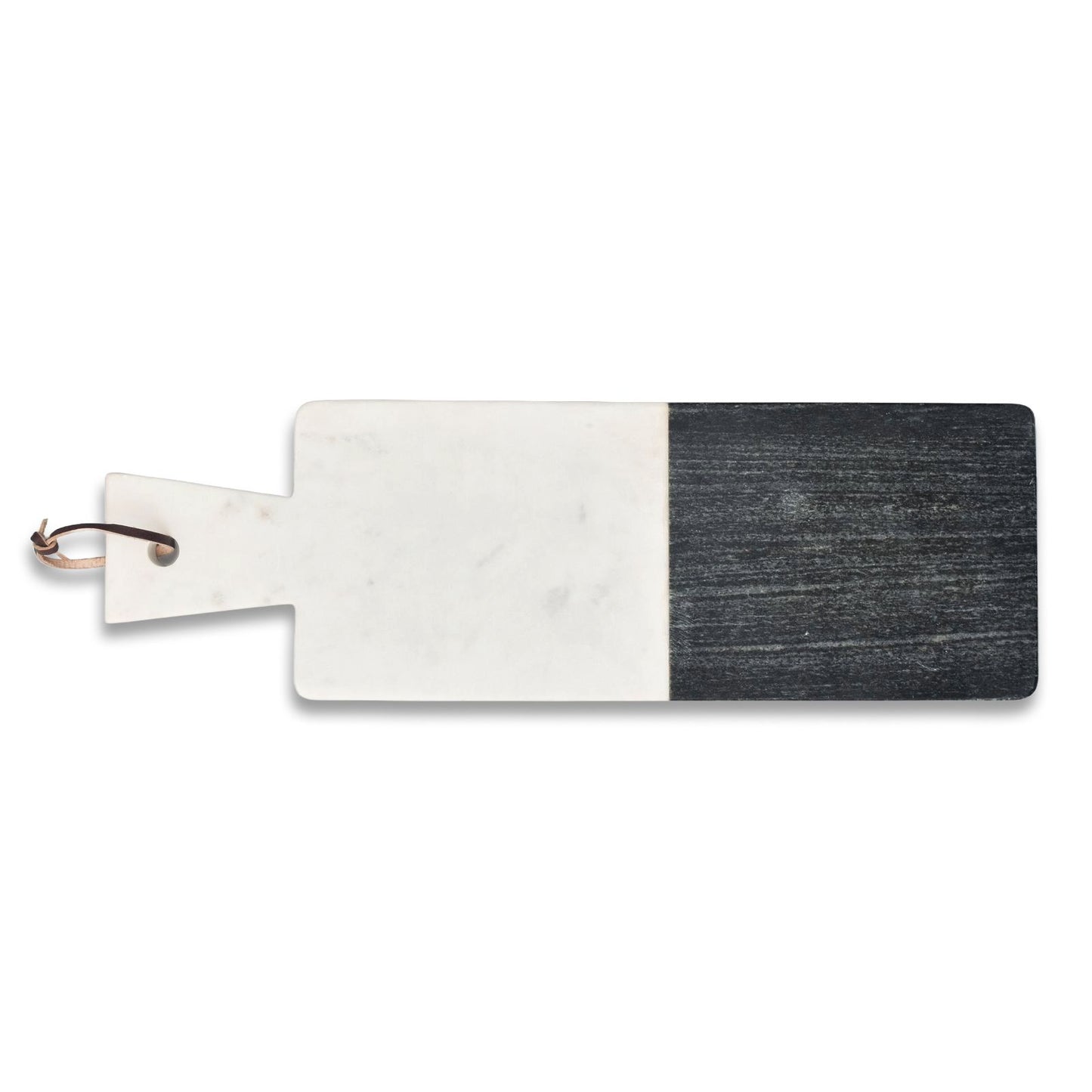 Marble Serving Board with Leather Handle, White and Black