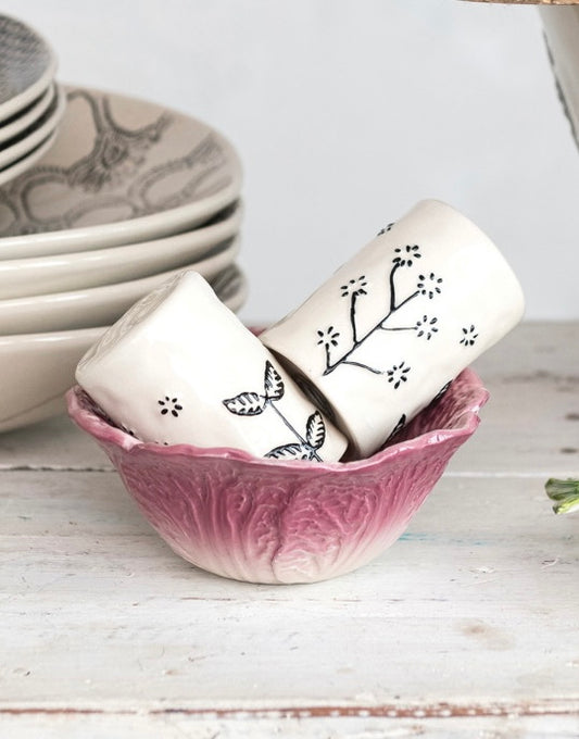 Hand-Painted Stoneware Salt and Pepper Shakers, With Flowers, Set of 2