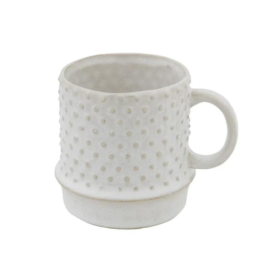 Stoneware Mug with Hobnail Pattern, White - Twelve 28 Market