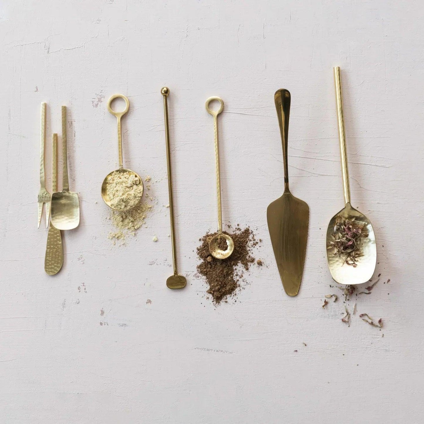 Hammered Stainless Steel Appetizer Utensils, Gold Finish, Set of 3 in Drawstring Bag - Twelve 28 Market