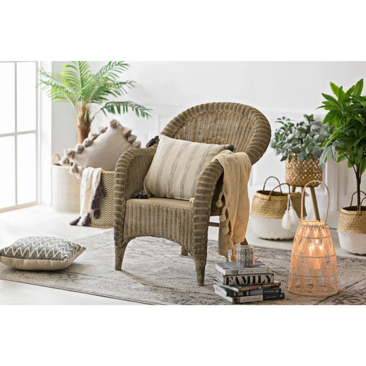 Throw with Braided Pom Pom Tassels, Cream - Twelve 28 Market