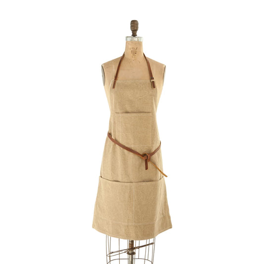 Cotton Canvas Apron with Pockets and Leather Ties