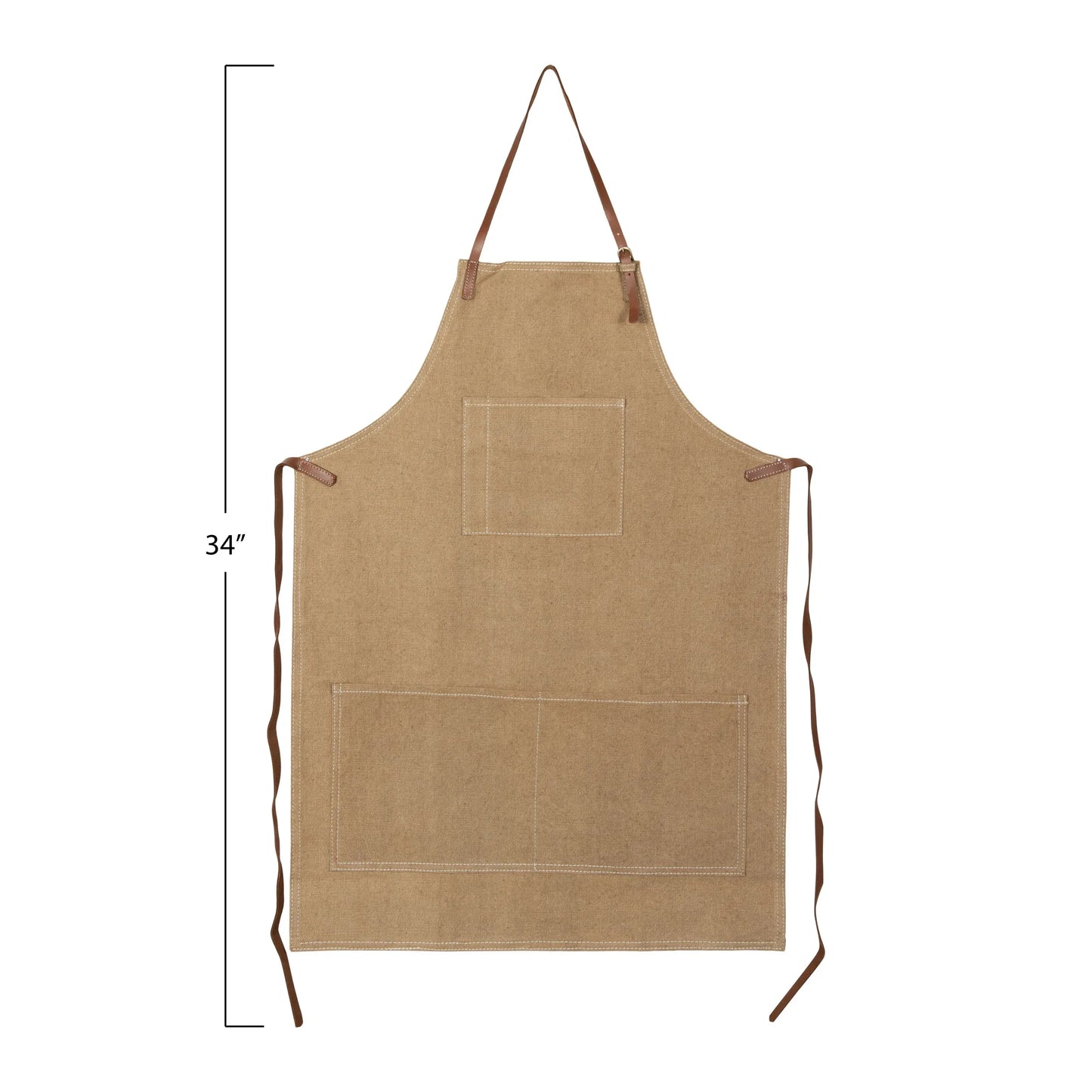 Cotton Canvas Apron with Pockets and Leather Ties - Twelve 28 Market
