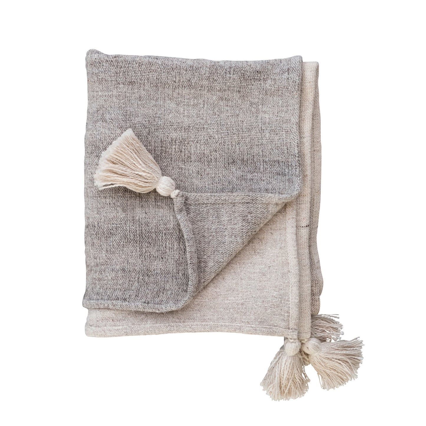 Woven Wool Blend Patchwork Throw With Tassels, Grey, 60”L x 50”W