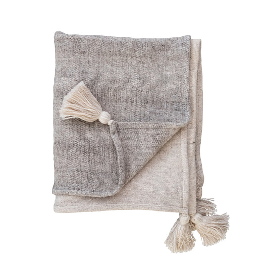 Woven Wool Blend Patchwork Throw With Tassels, Grey, 60”L x 50”W