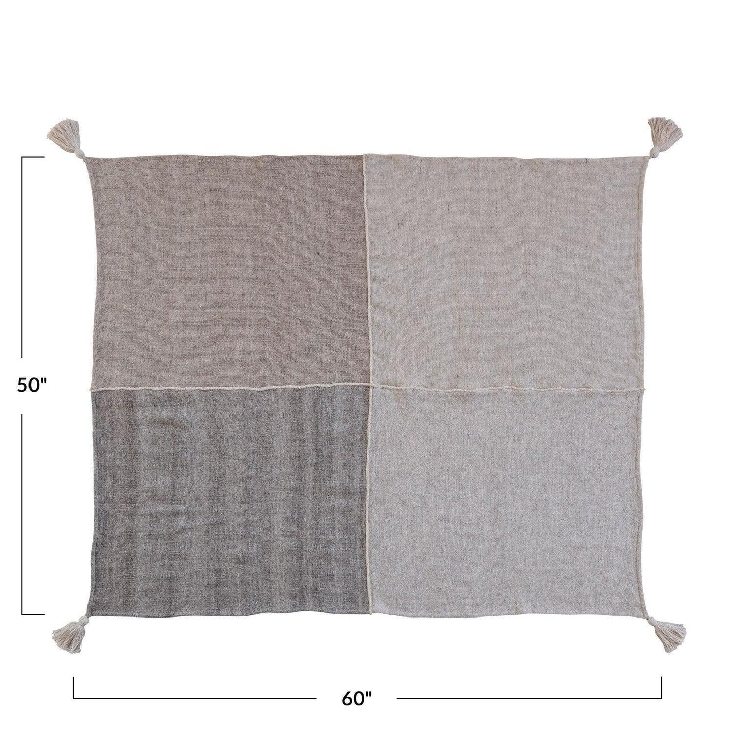 Woven Wool Blend Patchwork Throw With Tassels, Grey, 60”L x 50”W - Twelve 28 Market
