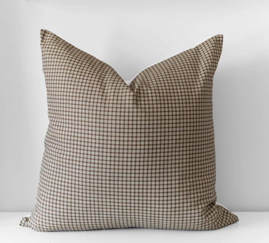 Elliott Pillow Cover | Plaid Tartan Neutral Beige Cushion: 20” x 20” / Printed Back - Twelve 28 Market