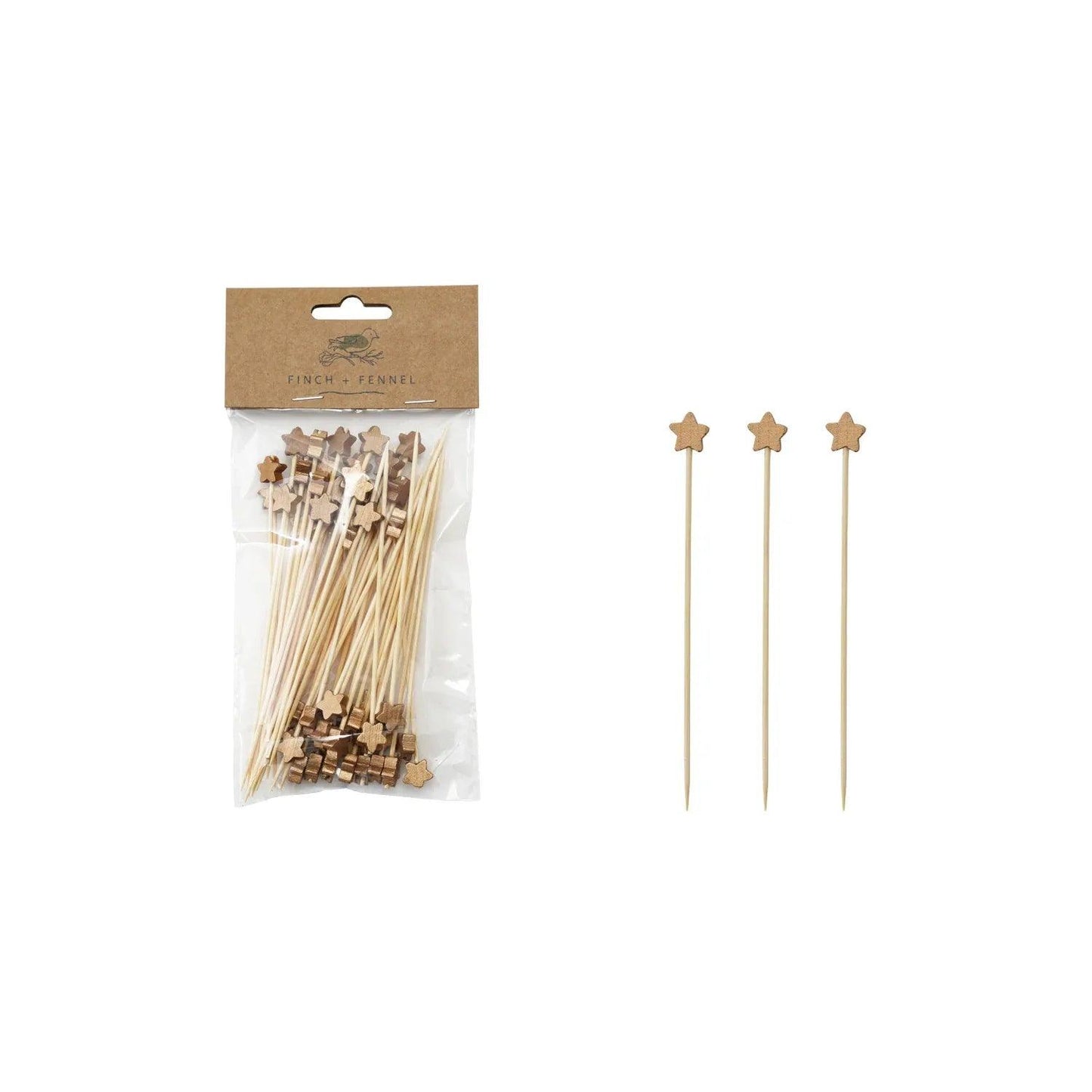 Bamboo Single Use Skewers with Star Shaped Handles, Set of 50 - Twelve 28 Market