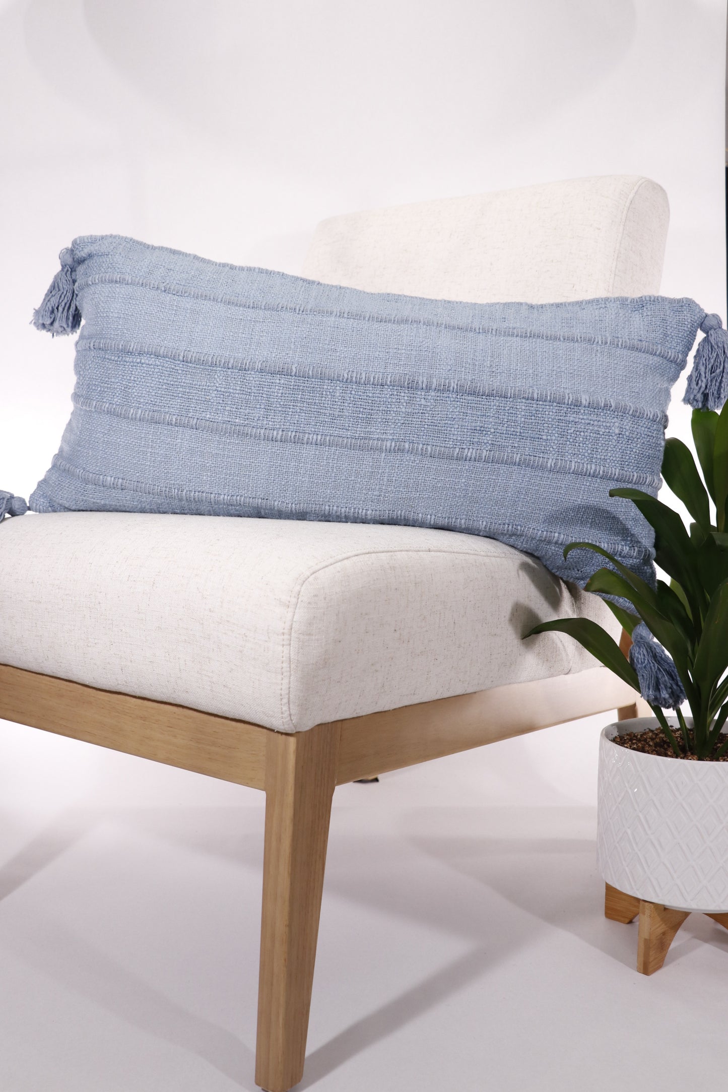 Wide Stripe Tasseled 14x26 Lumbar Pillow
