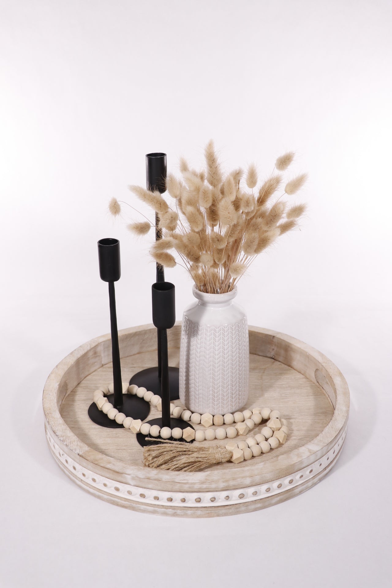 Wood Bead String With Tassels