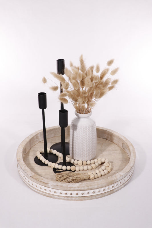 Wood Bead String With Tassels