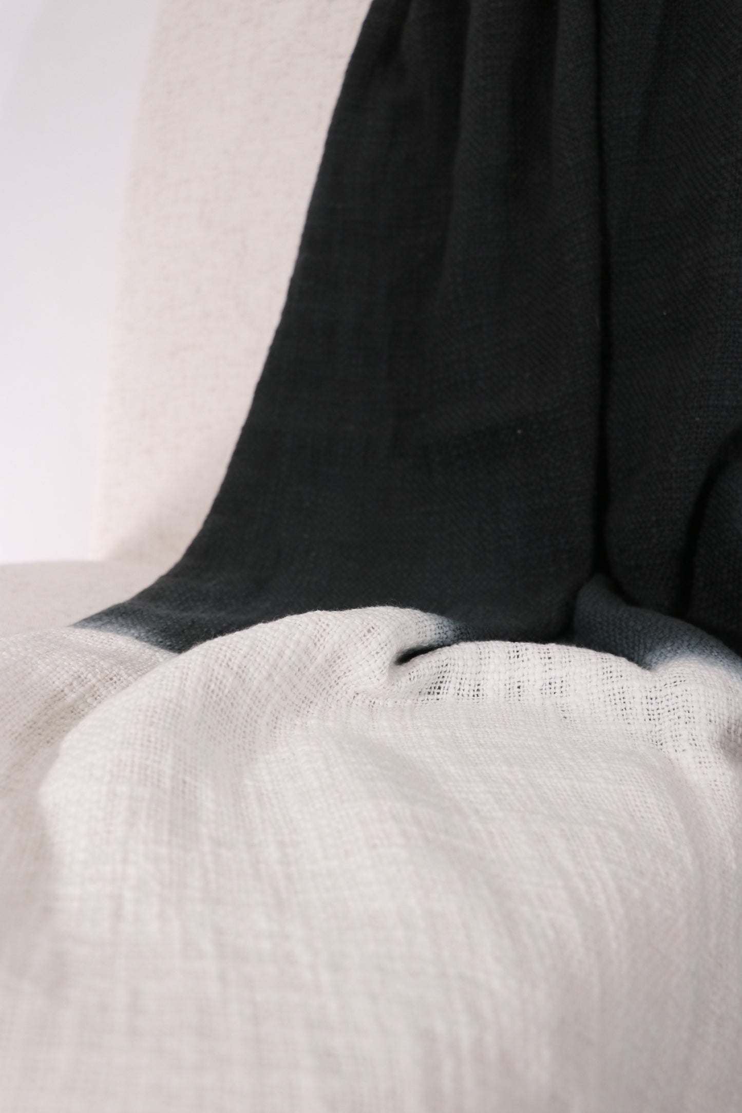 Shibori Slab Black and Ivory Tasseled Throw Blanket