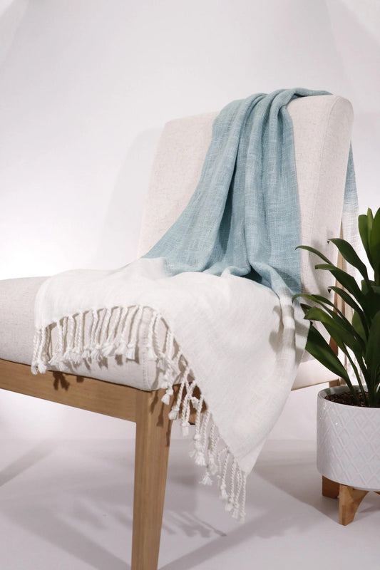 Shiboria Blue and White Ombré Tasseled Throw Blanket - Twelve 28 Market