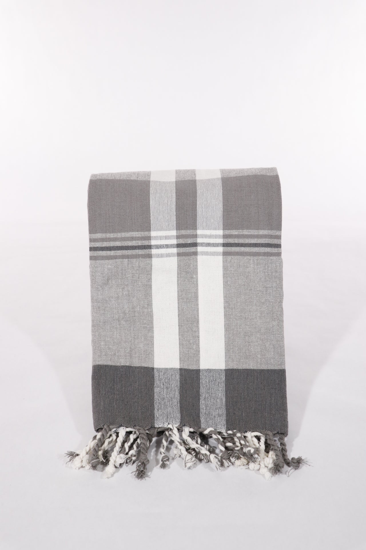 Multi Stripe Grey Fringed Kitchen Hand Towel Set of 2