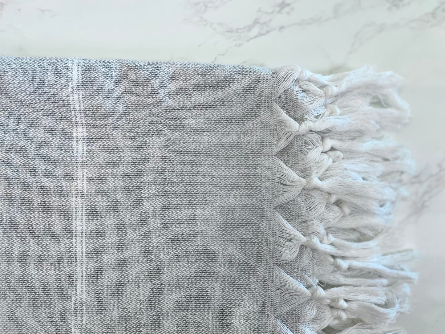 Turkish Towel in light Grey with White stripe. 180 GSM.