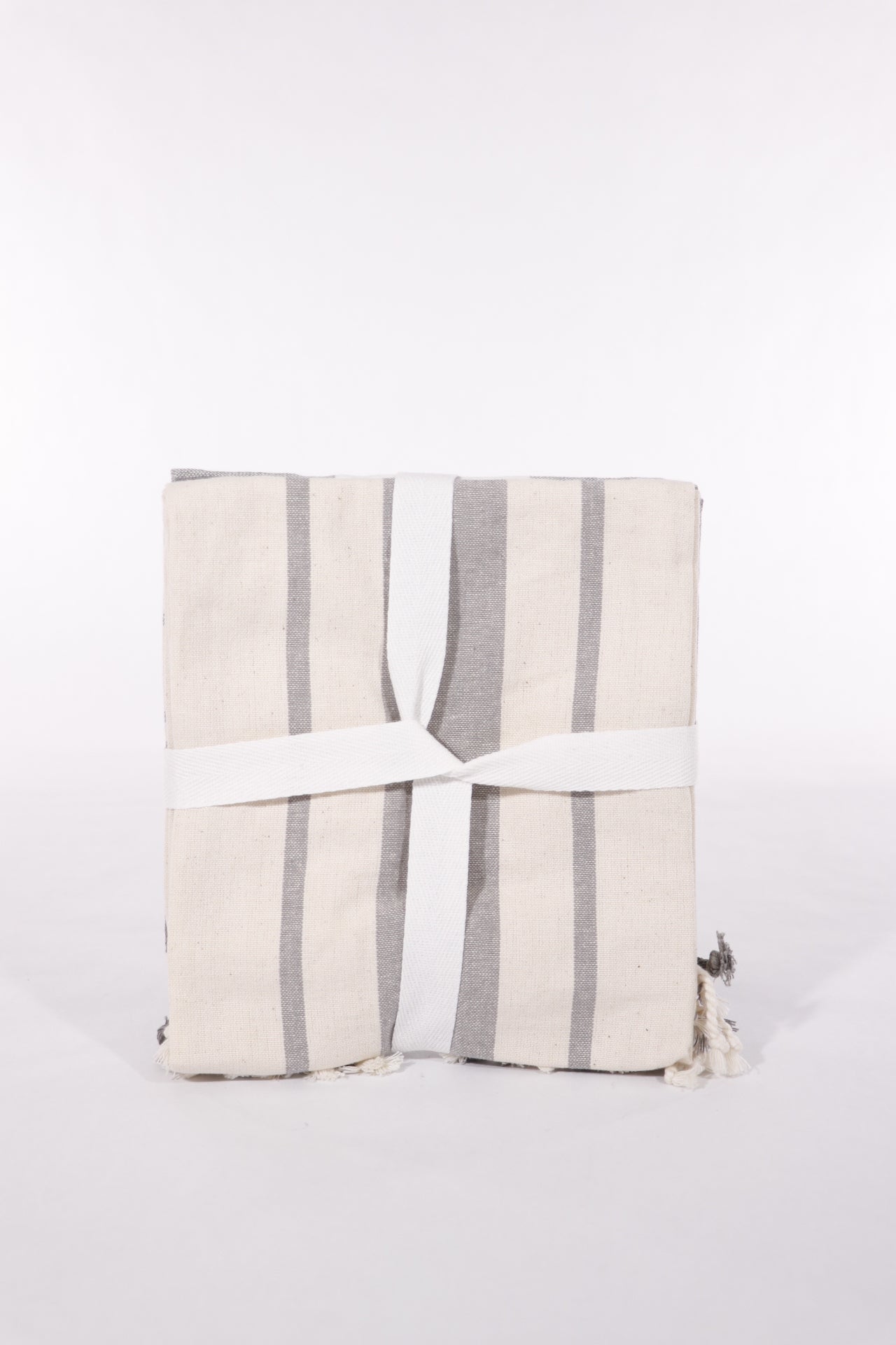 Multi Stripe Grey Fringed Kitchen Hand Towel Set of 2