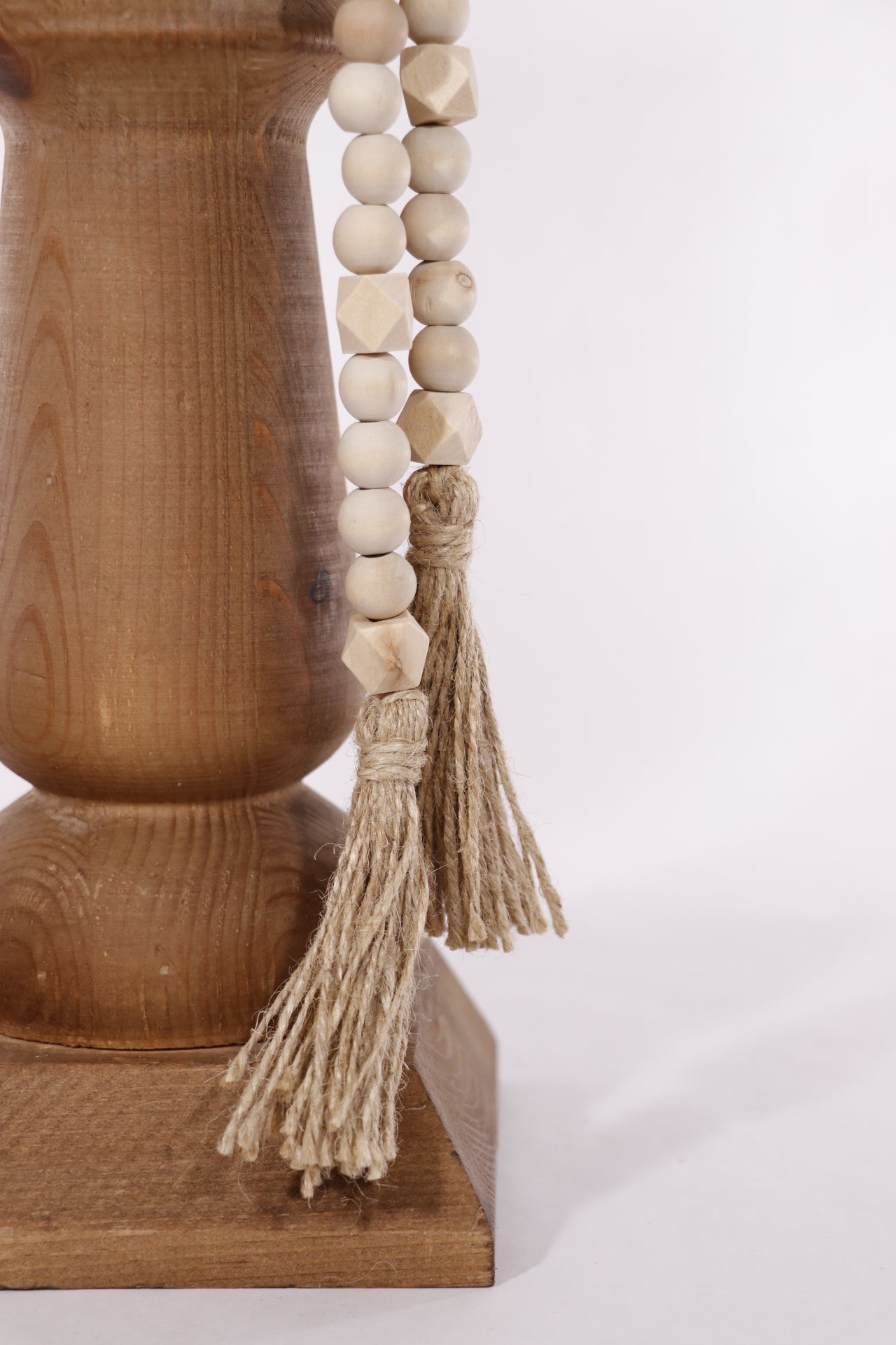Wood Bead String With Tassels